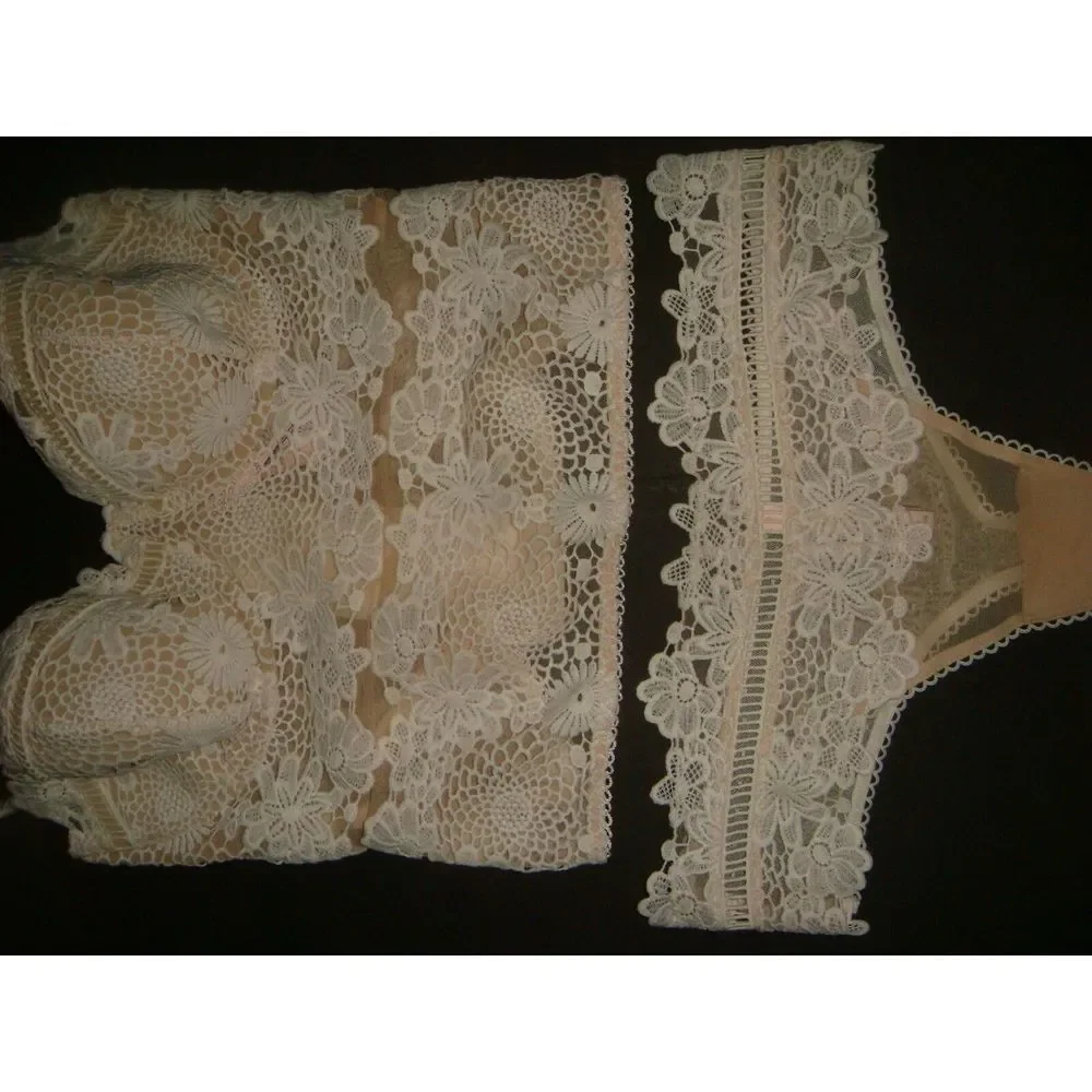 Victoria's Secret 32C,34C,36C,36D CORSET+thong Beige White embroidered BRIDAL - Picture 3 of 5